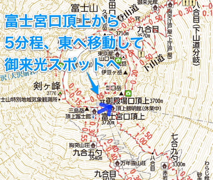 富士山 富士宮口 御来光スポット 地図