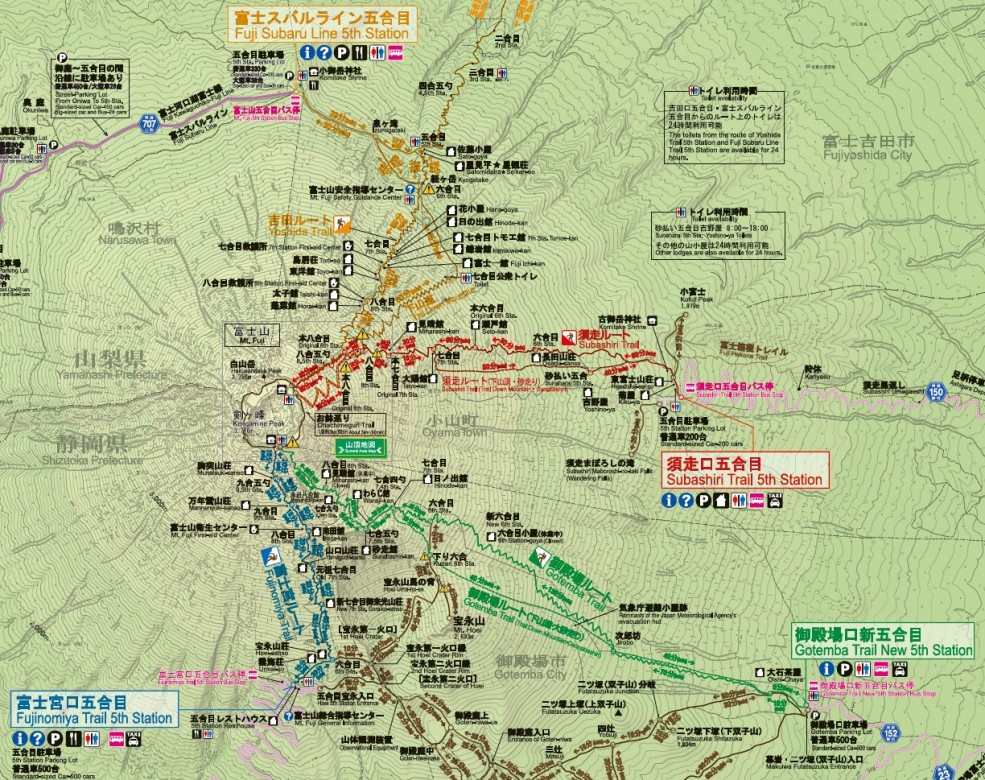 富士山登山コースマップ